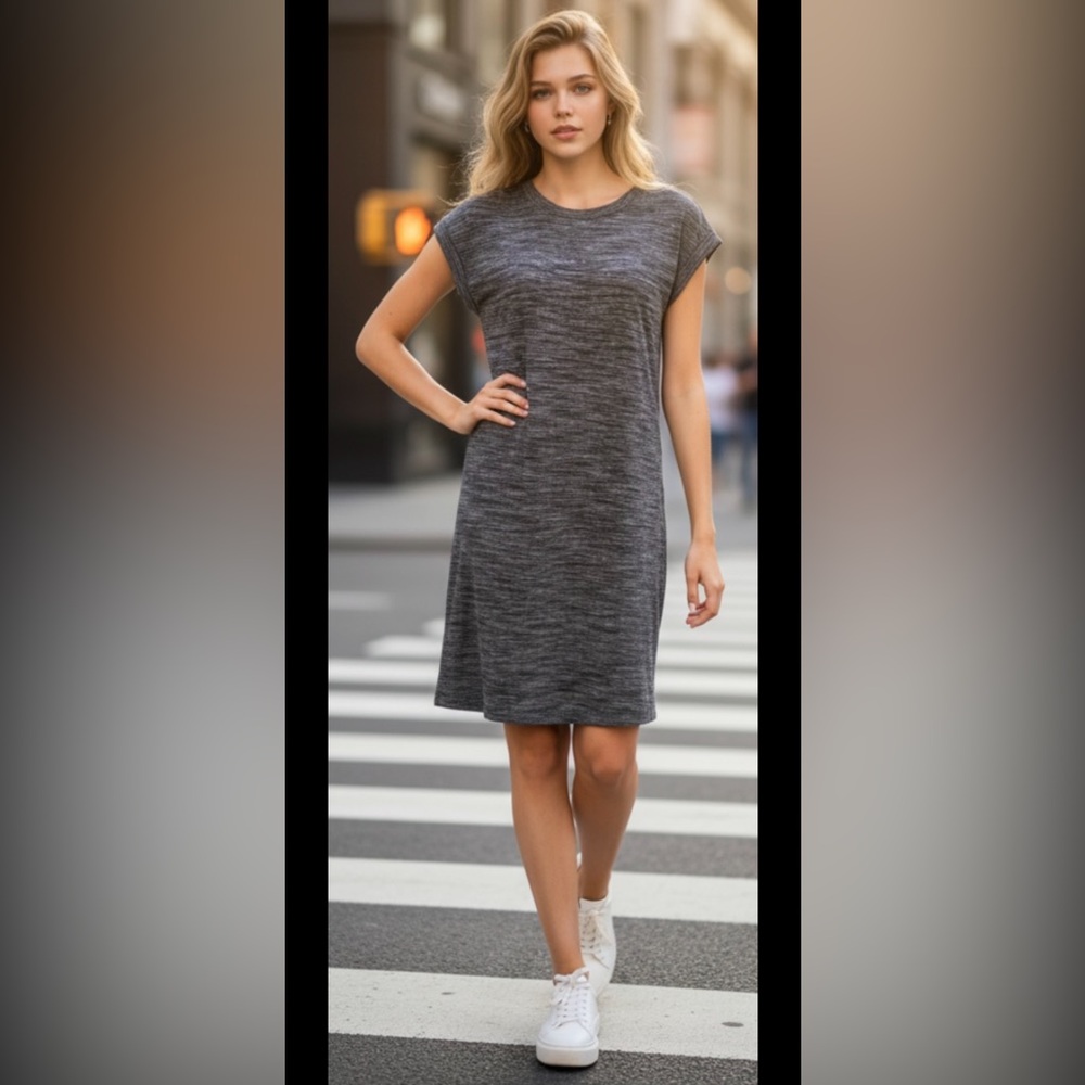 CLOTH + STONE Dress Shift Knit Heathered Gray Sleeveless Yoga Casual